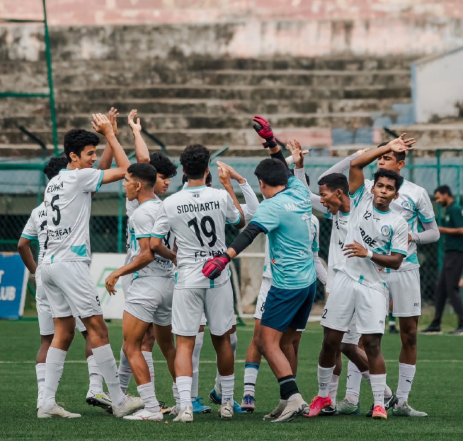 FC Real Bengaluru players gathering as a team during their development pathway
